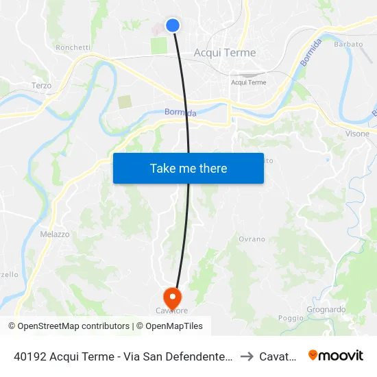 40192 Acqui Terme - Via San Defendente 369 to Cavatore map