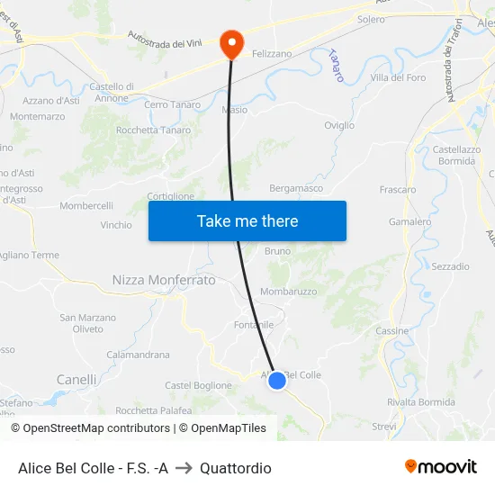 Alice Bel Colle - Railway Station -A to Quattordio map