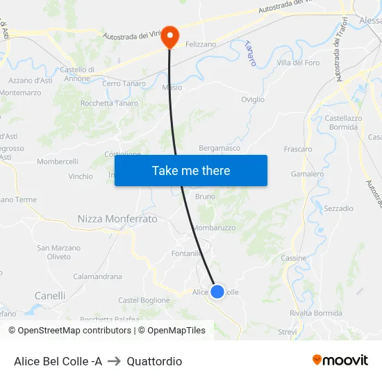 Alice Bel Colle -A to Quattordio map