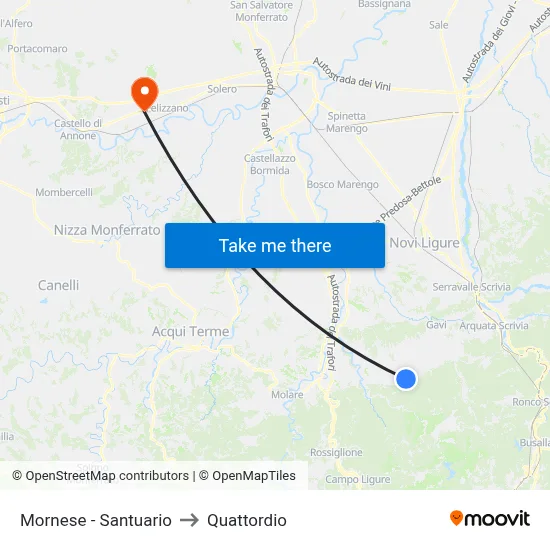Mornese - Santuario to Quattordio map