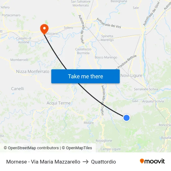 Mornese - Maria Mazzarello Street to Quattordio map