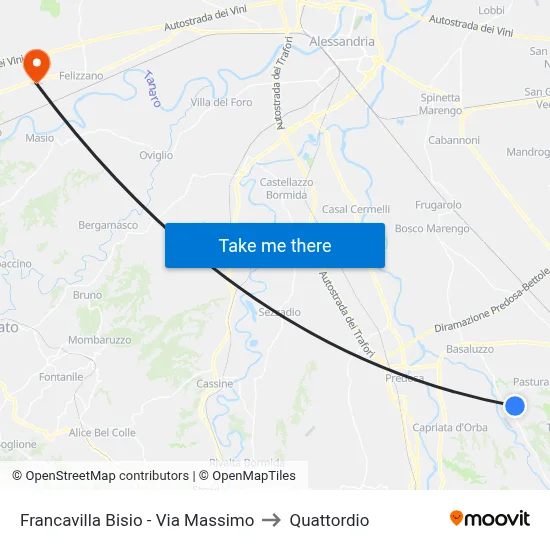 Francavilla Bisio - Massimo Street to Quattordio map