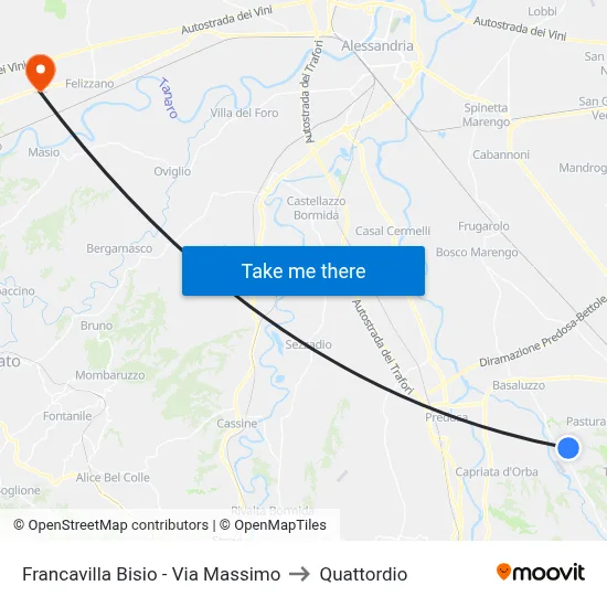 Francavilla Bisio - Massimo Street to Quattordio map