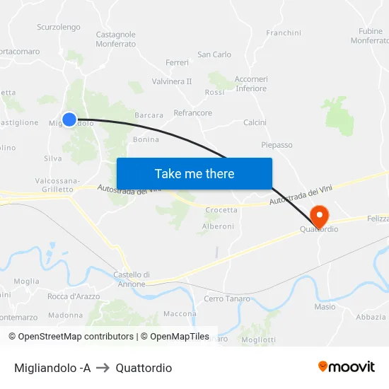 Migliandolo -A to Quattordio map