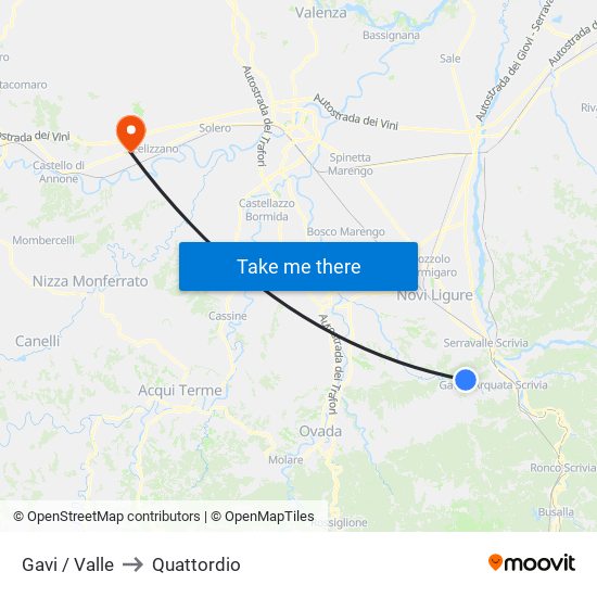 Gavi / Valle to Quattordio map
