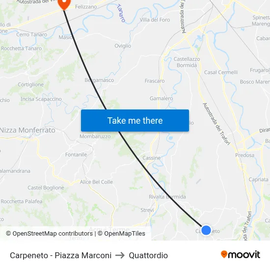 Carpeneto - Piazza Marconi to Quattordio map