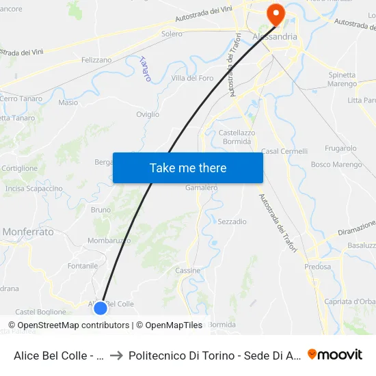 Alice Bel Colle - F.S. -A to Politecnico Di Torino - Sede Di Alessandria map