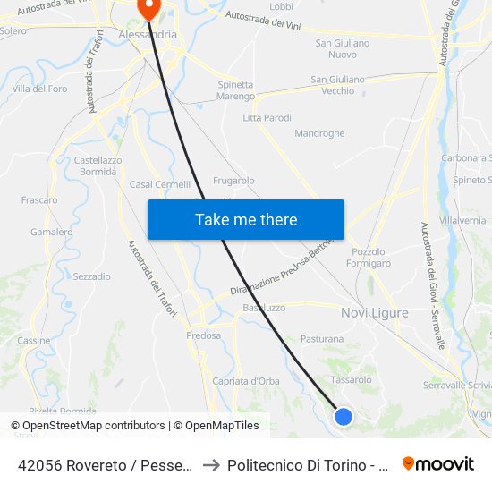 42056 Rovereto / Pessenti - Rovereto Chiesa to Politecnico Di Torino - Sede Di Alessandria map