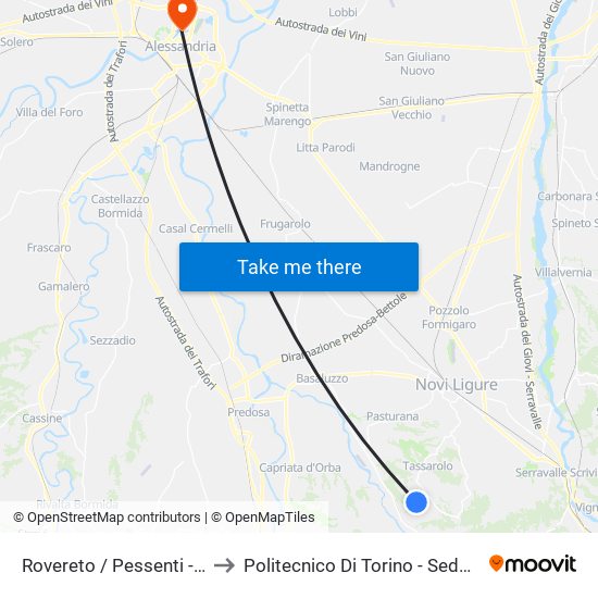 Rovereto / Pessenti - Loc. Levrea to Politecnico Di Torino - Sede Di Alessandria map