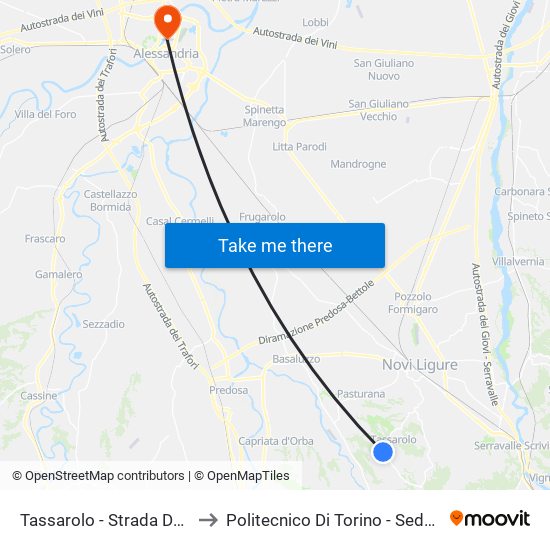 Tassarolo - Strada Delle Boschine to Politecnico Di Torino - Sede Di Alessandria map