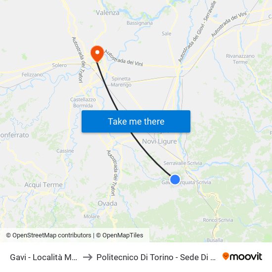 Gavi - Località Malvicina to Politecnico Di Torino - Sede Di Alessandria map