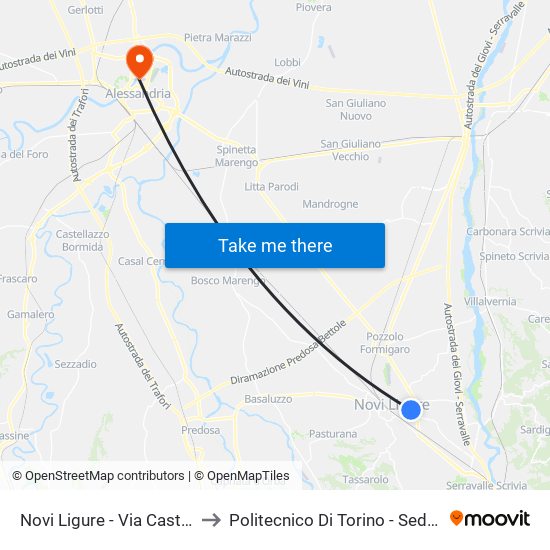Novi Ligure - Via Casteldragone 65 to Politecnico Di Torino - Sede Di Alessandria map