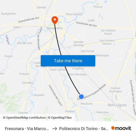 Fresonara - Via Marconi / V. Basaluzzo to Politecnico Di Torino - Sede Di Alessandria map