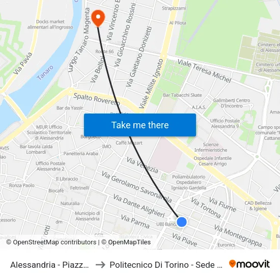 Alessandria - Piazza Matteotti to Politecnico Di Torino - Sede Di Alessandria map