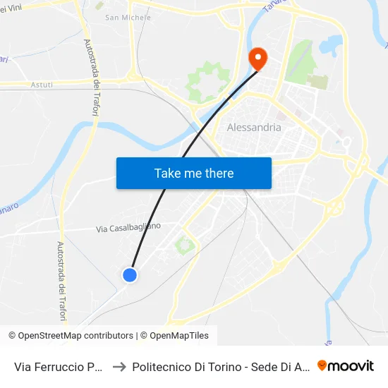 Via Ferruccio Parri, 12 to Politecnico Di Torino - Sede Di Alessandria map