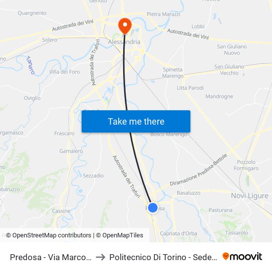 Predosa - Via Marconi / Via Circ to Politecnico Di Torino - Sede Di Alessandria map