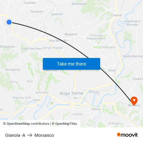 Gianola to Morsasco map