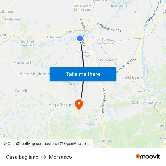 Casalbagliano to Morsasco map