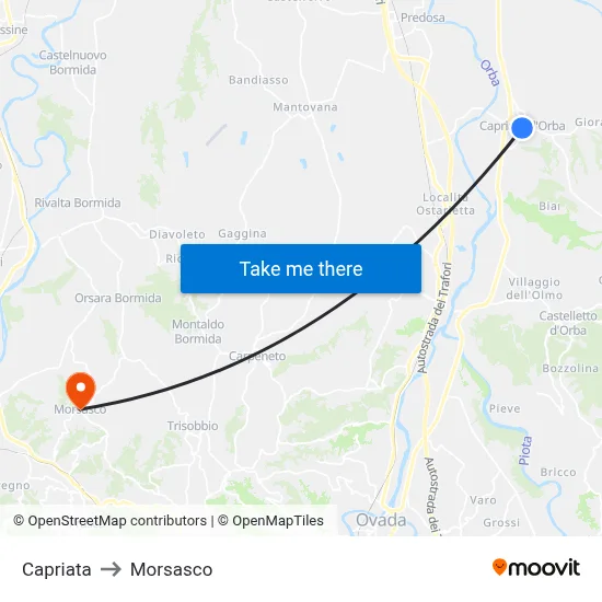 Capriata to Morsasco map