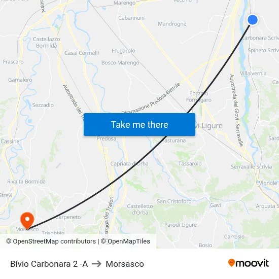 Carbonara Junction 2 -A to Morsasco map