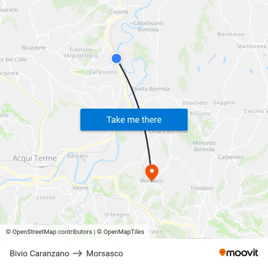 Caranzano Junction to Morsasco map