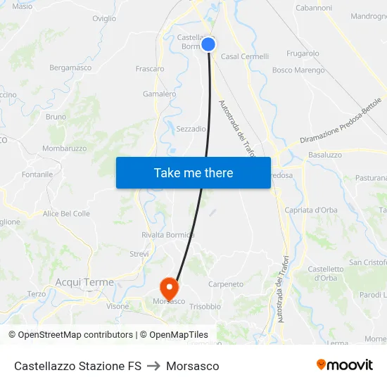 Castellazzo Railway Station to Morsasco map