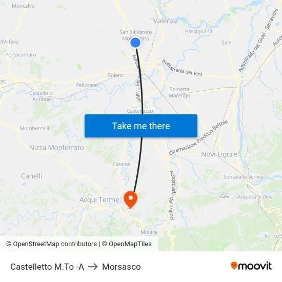Castelletto Monferrato to Morsasco map