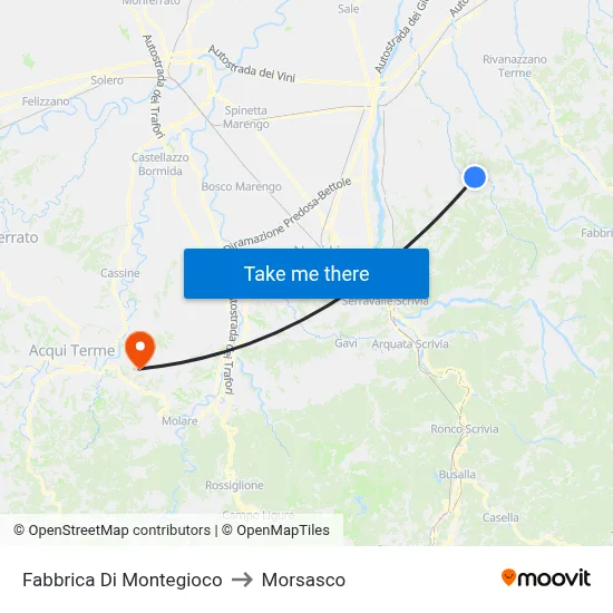 Montegioco Factory to Morsasco map