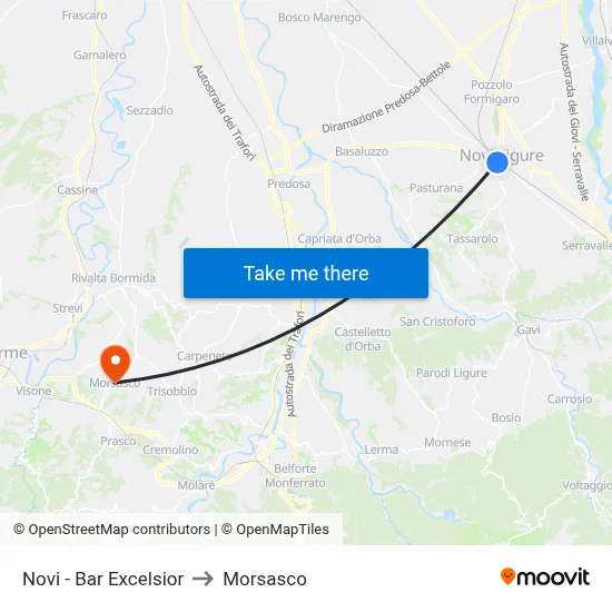 Novi - Excelsior Bar to Morsasco map