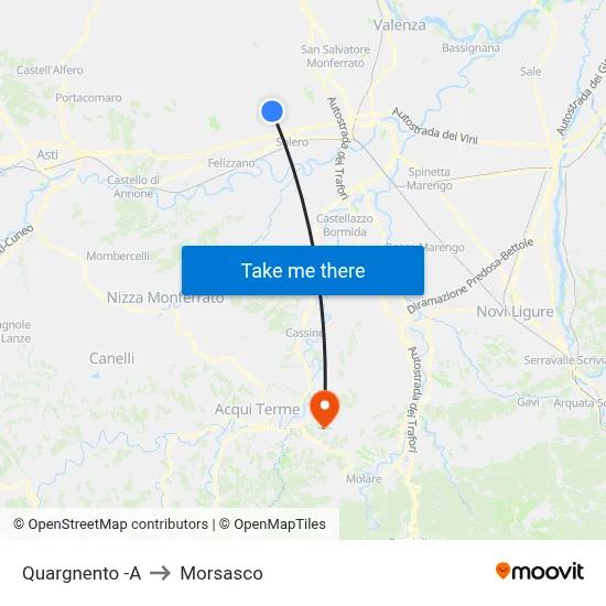 Quargnento to Morsasco map