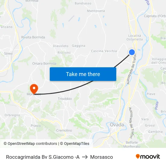 Roccagrimalda San Giacomo Junction -A to Morsasco map