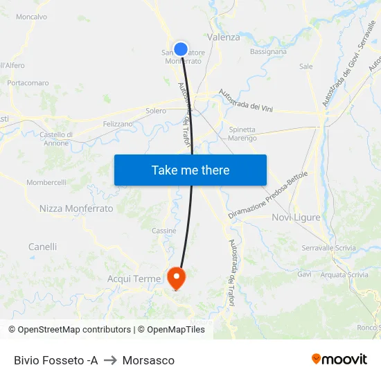 Fosseto Junction to Morsasco map