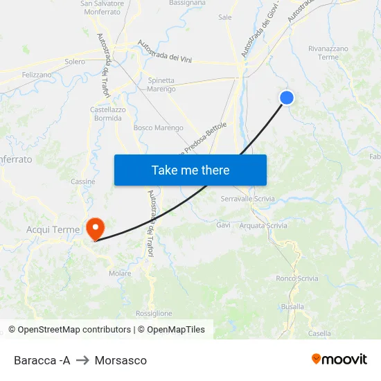 Baracca to Morsasco map