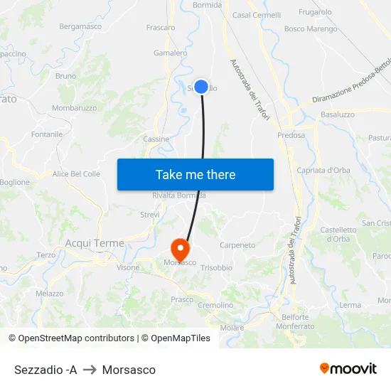Sezzadio -A to Morsasco map
