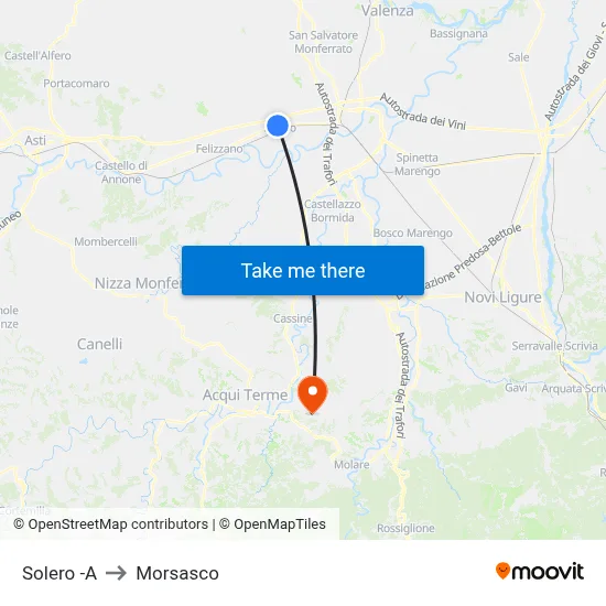Solero to Morsasco map