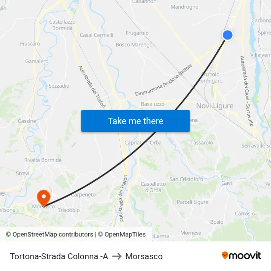 Tortona-Colonna Road -A to Morsasco map