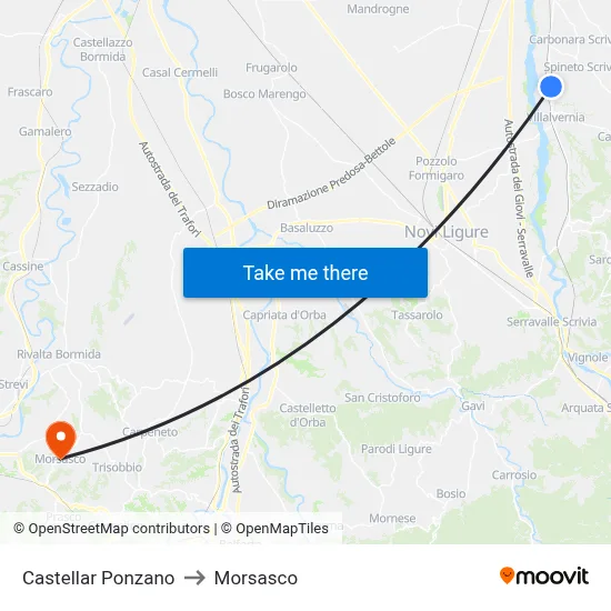 Castellar Ponzano to Morsasco map