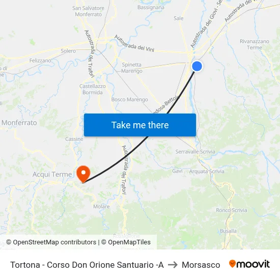 Tortona - Don Orione Sanctuary Course -A to Morsasco map