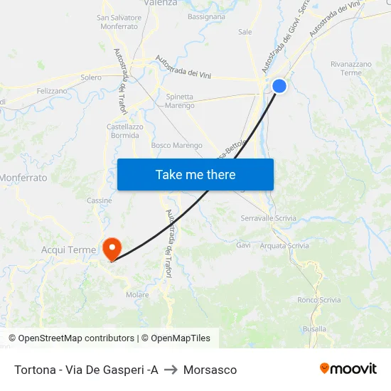 Tortona - De Gasperi Street -A to Morsasco map
