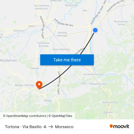 Tortona - Via Baxilio -A to Morsasco map