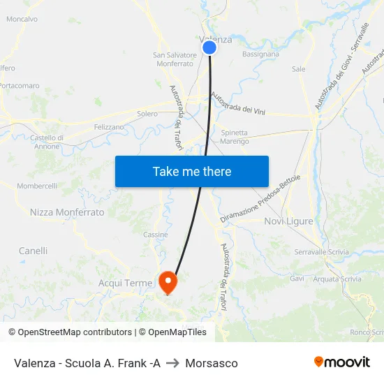 Valenza - A. Frank School -A to Morsasco map