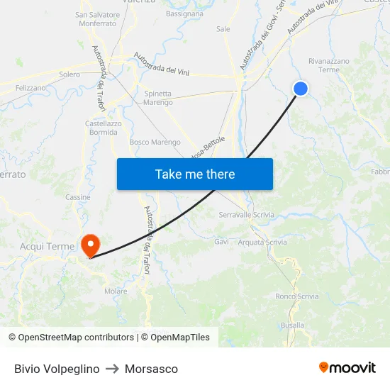 Volpeglino Junction to Morsasco map