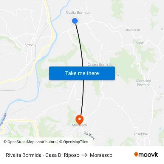 Rivalta Bormida - Retirement Home to Morsasco map