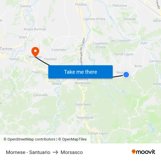 Mornese - Santuario to Morsasco map