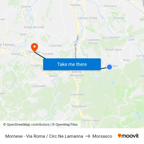 Mornese - Roma Street / Lamanna Circle to Morsasco map