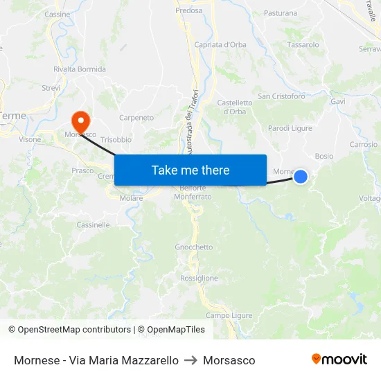 Mornese - Maria Mazzarello Street to Morsasco map