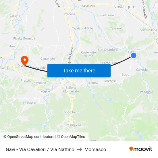 Gavi - Via Cavalieri / Via Nattino to Morsasco map