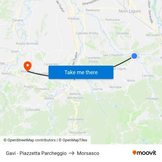 Gavi - Parking Square to Morsasco map