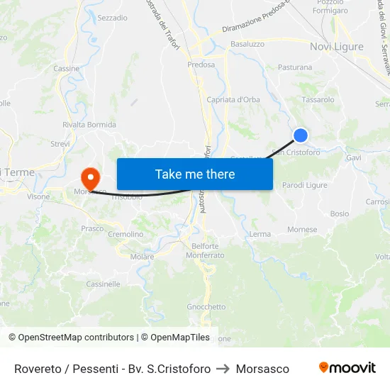 Rovereto / Pessenti - San Cristoforo Junction to Morsasco map