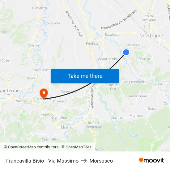 Francavilla Bisio - Massimo Street to Morsasco map